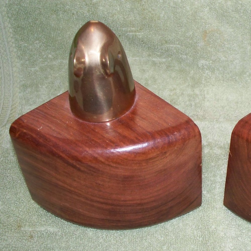 Vintage Brass Wood Bookends Mouse Cheese Motif